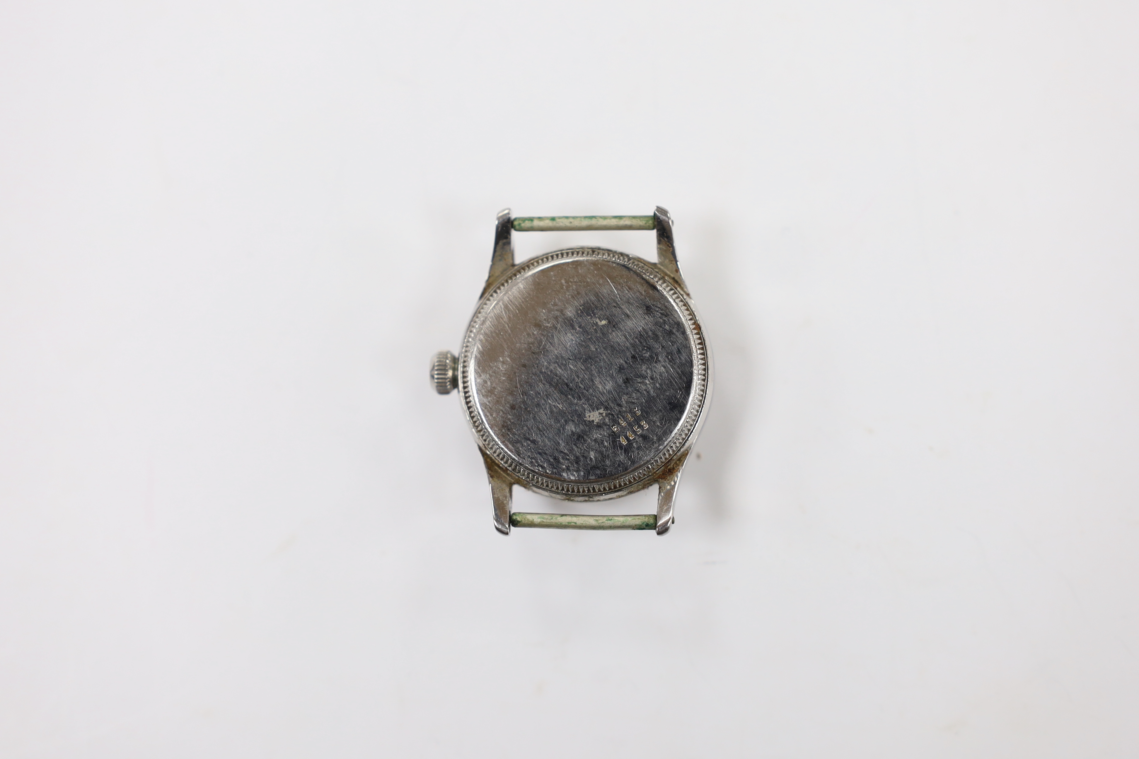 A gentleman's stainless steel Tudor Oyster manual wind wrist watch, no strap.
